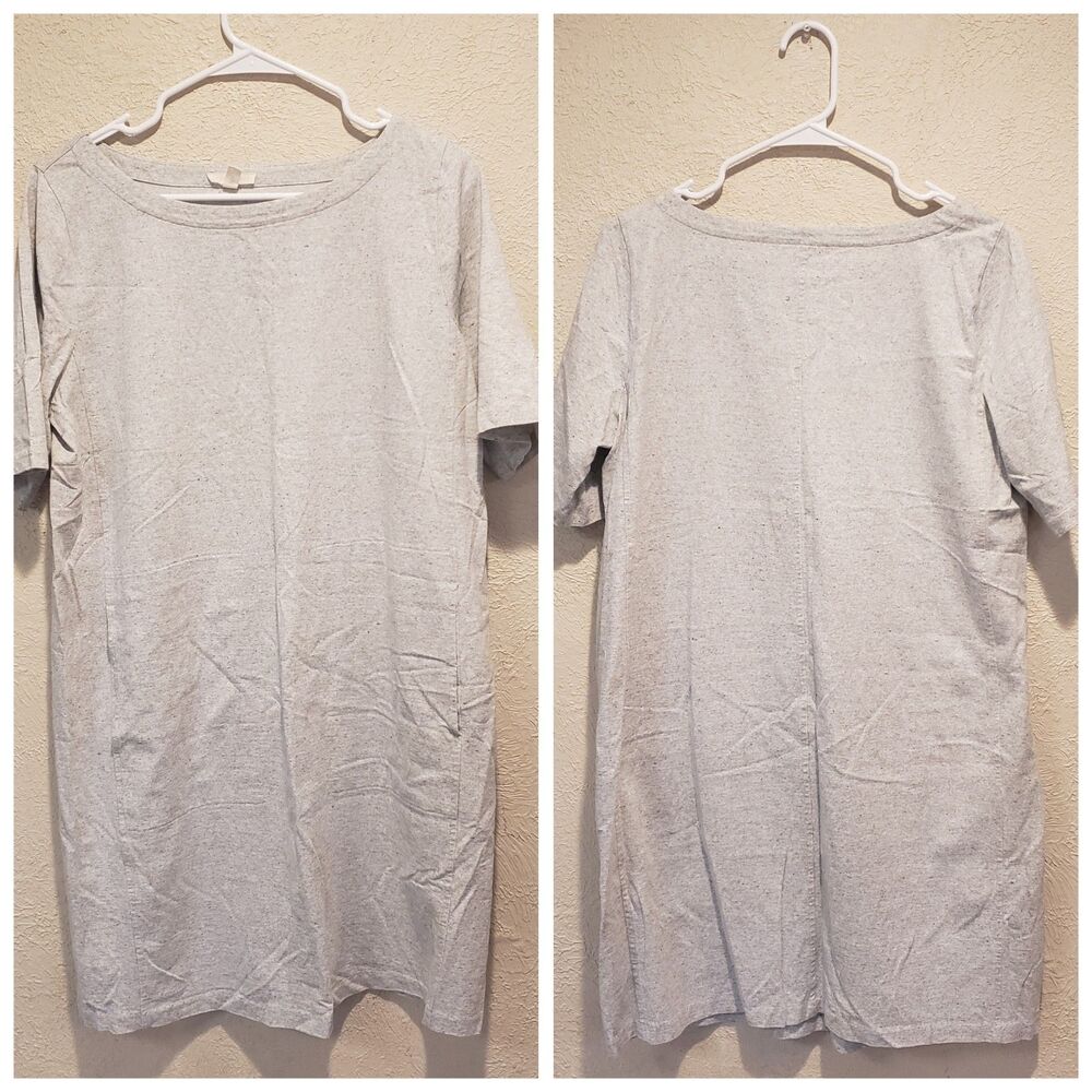Eileen Fisher M Crew Neck Cotton Jersey T-Shirt Dress Above Knee Gray